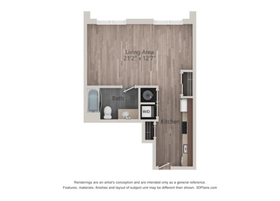 studio apartment 1 bathroom floor plan